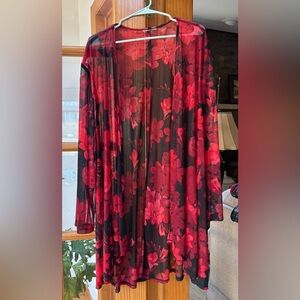 NorthStyle Floral Sheer Cardigan Duster - Red and Black 3X/4X?